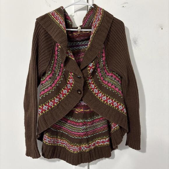 Hanna Anderson Lady’s Sweater Boho Hippy Y2K Heavy Brown With Pastels - Picture 1 of 9